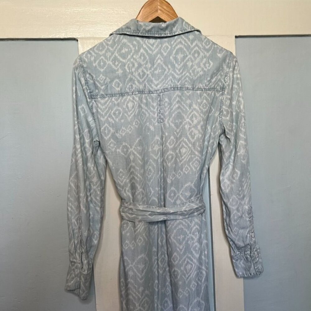 Anthropologie Cloth & Stone Blue & White Ikat Chambray Collared Button Front Dre - Picture 9 of 12